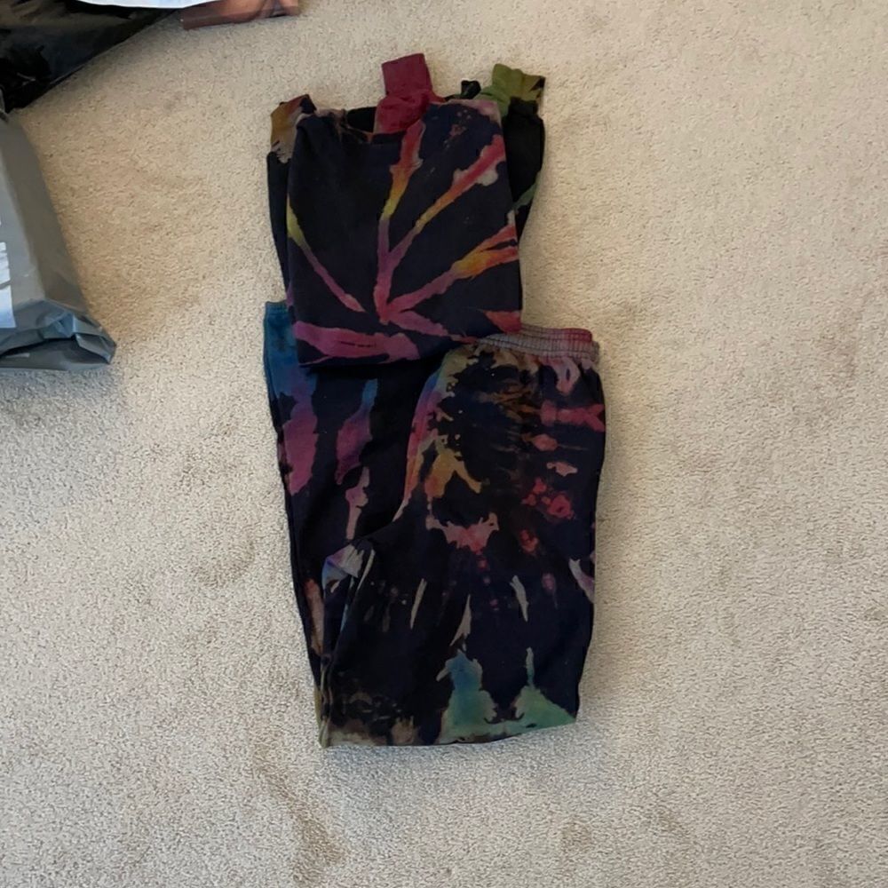 Brown Dyed Girl Tie Dye Sweat Set fits like XS/S